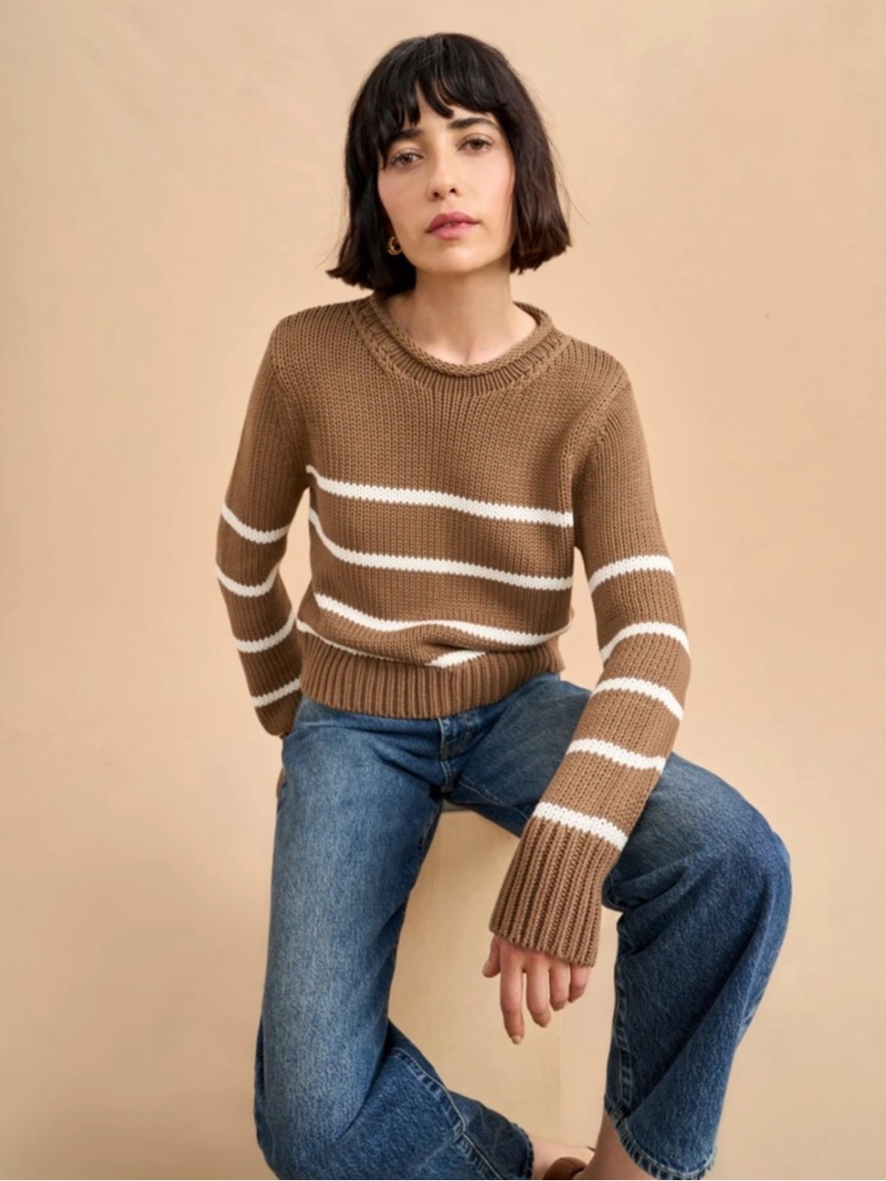 La Ligne Mini Marina brown & white striped crewneck sweater Small cotton